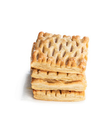 Puff pastry with apricot jam isolated on white