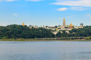 View of Kiev Pechersk Lavra (Kiev Monastery of the Caves) and the Dnieper river in Ukraine