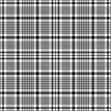 Glen check pattern in black and white. Seamless tweed textured background vector for spring and autumn textile print.