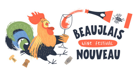 Fototapeta premium Beaujolais Nouveau, a festival of young wine in France. Vector illustration, poster, invitation.