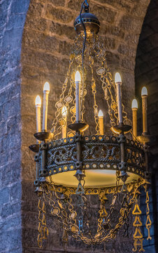 Spain, Catalonia, province of Girona, Ripoll, church of Santa-Maria chandelier
