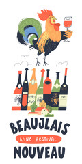 Beaujolais Nouveau, a festival of young wine in France. Vector illustration, poster, invitation.