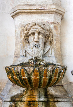 France, Provence-Alpes-Cote d'Azur, Vaucluse, Pernes-les-Fontaines, details of the fountain of the garden of the city hall (or the garden of the angel