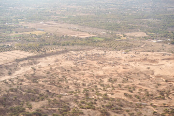 Aerial landscape view of settlement in desert near Pushkar town