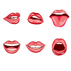 Happy laughing female mouth with red lips