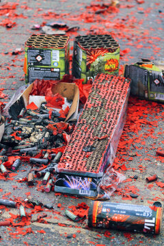 Firecrackers and fireworks the day after an eve.