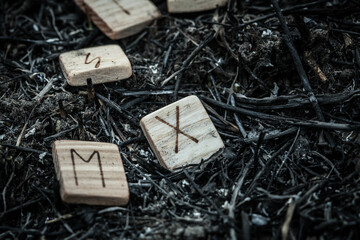 wooden runes on the ground