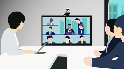 Video call group business people meeting, business people in a meeting