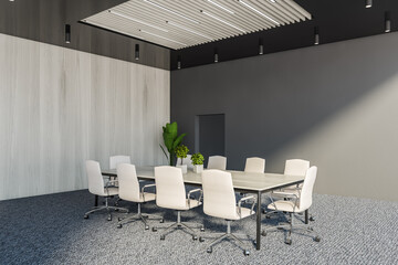 Gray and wooden meeting room corner