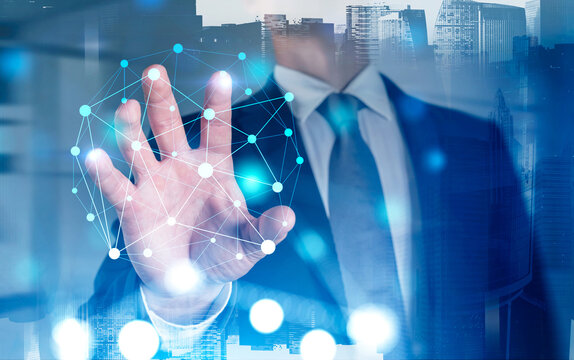 Man using network interface in office