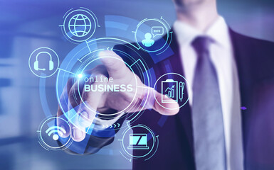 Man using business interface in office