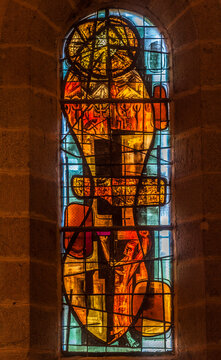 France, Limousin, Correze, Egletons, Saint-Antoine-de-Padoue church, glass roof "Au desert, apres la soif et la faim la manne" (Lesage and Blanchet, 1