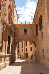 Downtown, streets of the old city in Valencia, Spain.
