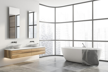 Naklejka na ściany i meble White bathroom corner with tub and sink