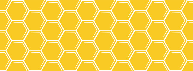 Yellow Horizontal Hexagon bees hive cells seamless pattern. Abstract beehive plate background. Vector illustration EPS10.