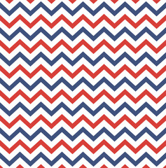 Abstract zig zag blue, red and white background. Diagonal chevron lines seamless pattern.