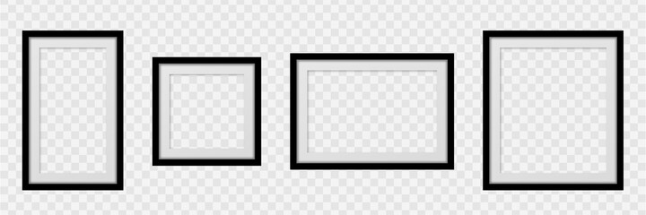 Set Realistic empty frames on transparent background. Collection square photo frame empty blank mockup.
