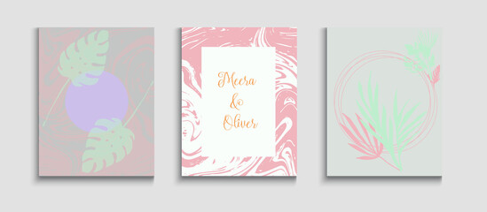 Abstract Asian Vector Posters Set. Japanese Style Invitation. Tie-Dye, 