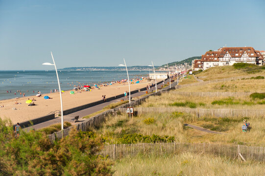 The crowded though quiet beach and environmental friendly path, Cabourg, France