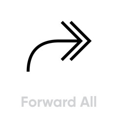 Forward all arrow icon in flat design. Editable vector outline. Single pictogram. Switch symbol.