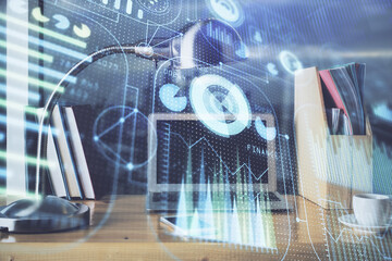 Double exposure of computer and technology theme hud. Concept of innovation.