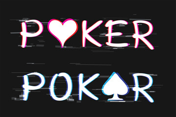 glitch poker logo text dark background