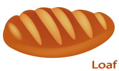 Loaf of bread. Wheat white bread. Baked goods. Vector illustration, isolated on white background.