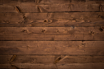 Brown old wooden wall with horizontal planks, rustic boards texture