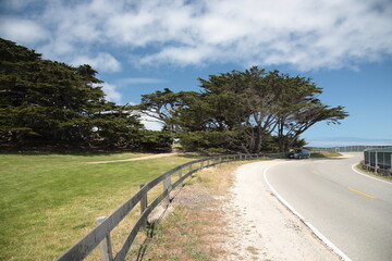 View of scenic road 17 Mile Drive  through Pacific Grove and Pebble Beach in Monterey, California
