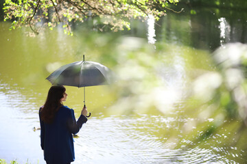 Pregnant woman on a walk in the park