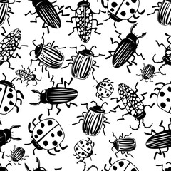 seamless pattern with beetles and insects