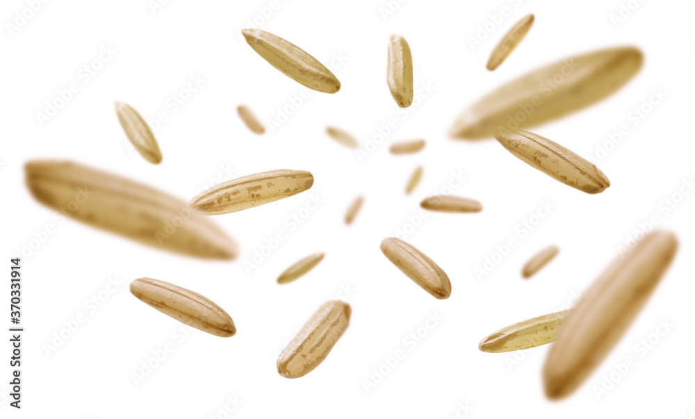 Wall mural raw rice levitates on a white background