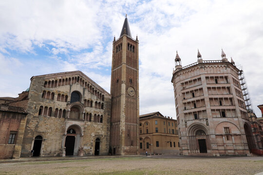 Parma, the Cathedral and the Baptistery, duomo square in the historical center of the city, Italy, Emilia Romagna