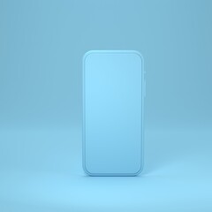 3d render illustration the blue smartphone, mock-up phone empty screen on blue background
