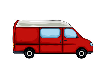 Dark red hand drawn van, isolated on white background. Vector Illustration. 