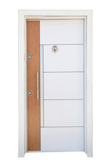 Modern wooden door on a white background