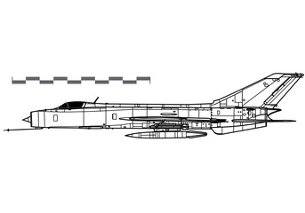 Shenyang J-8 I Finback A. Vector drawing of supersonic interceptor. Side view. Image for illustration and infographics.