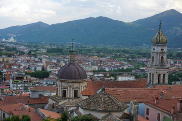Fototapeta na wymiar Venafro, Italy - August 7, 2020: panorama of the city of Venafro in the province of Isernia from the top of the Pandone castle
