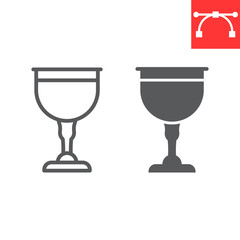Jewish goblet line and glyph icon, rosh hashanah and Jewish cup, chalice sign vector graphics, editable stroke linear icon, eps 10.