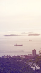 Fototapeta na wymiar Hong Kong ocean sunset mountain heaven background nautical vessel cargo ship industry