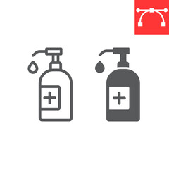Hand sanitizer line and glyph icon, hygiene and disinfection, hand soap sign vector graphics, editable stroke linear icon, eps 10.