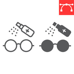 Disinfection eyeglasses line and glyph icon, hygiene and disinfection, cleaning eyeglasses sign vector graphics, editable stroke linear icon, eps 10.