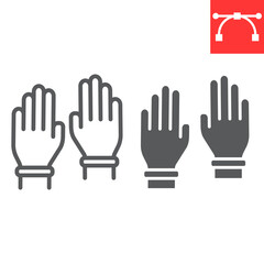 Safety gloves line and glyph icon, hygiene and protection, rubber gloves sign vector graphics, editable stroke linear icon, eps 10.