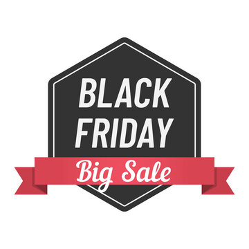 Black friday big sale sticker vector illustration. Black friday promo advertising color vector illustration with red ribbon for annual black friday discounts in shops and online stores