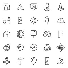 navigation outline vector icons isolated on white. map and navigation icon set for web and ui design, mobile apps and print products
