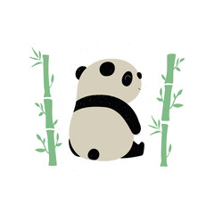 Cute panda hand drawn flat vector illustration. Adorable mountain animal with bamboo isolated on white background. Creative childish t shirt print design