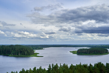 Panorama with clouds over the lake