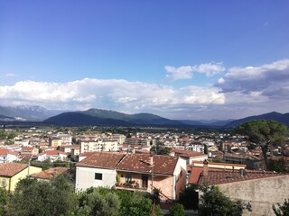 Fototapeta na wymiar Venafro, Italy - August 7, 2020: panorama of the city of Venafro in the province of Isernia from the top of the Pandone castle