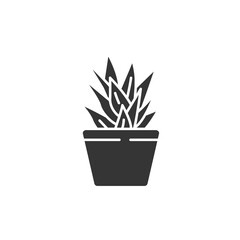 Aloe flowerpot black glyph icon. Decorative houseplant. Can be used for moisturazing skin. Pictogram for web page, mobile app, promo. UI UX GUI design element.