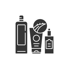 Aloe cosmetics black glyph icon. Substances or products with aloe. Used to enhance or alter the appearance of the face or body. Pictogram for web page, mobile app, promo.
